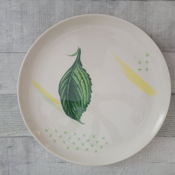 Vintage Syracuse Raindrop Ceramic Dinner Plate With Green Leaf & Yellow Accent D - Picture 1 of 4